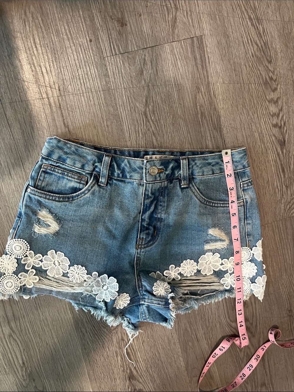 Denim Lace Trim Women Shorts - Picture 5 of 5